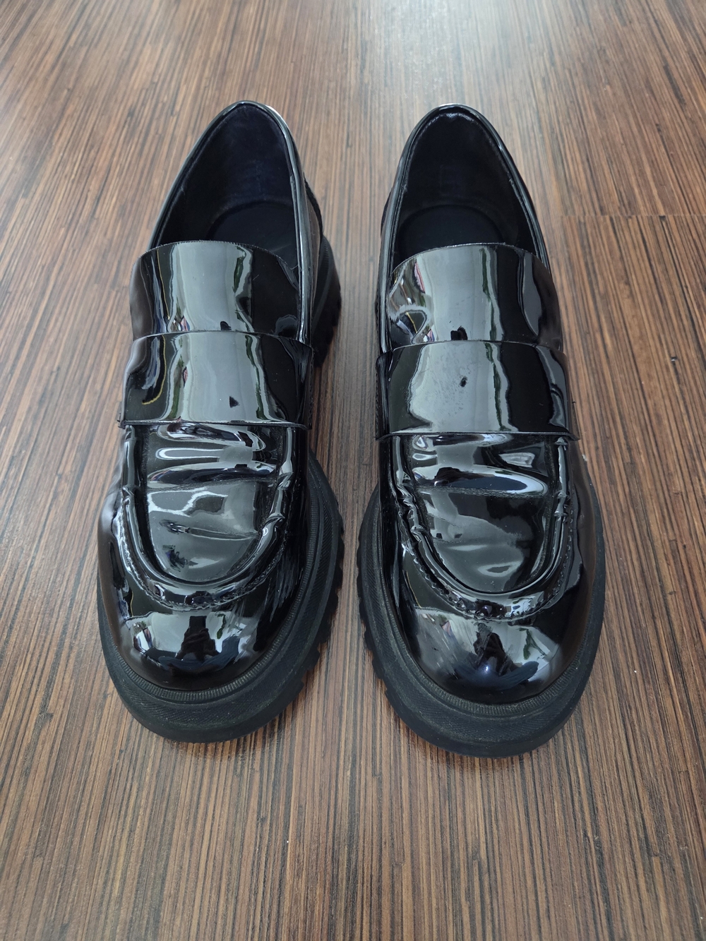 Zara Black Patent Platform Loafers